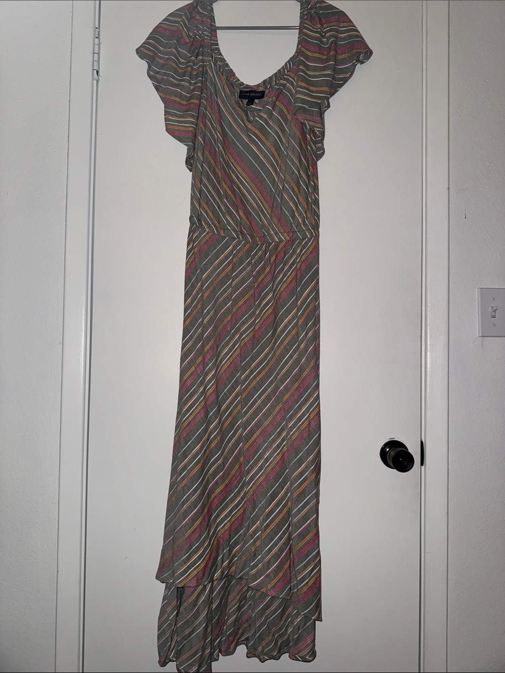 Lane Bryant Olive Multicolor Diagonal Stripe High-Low Maxi Dress